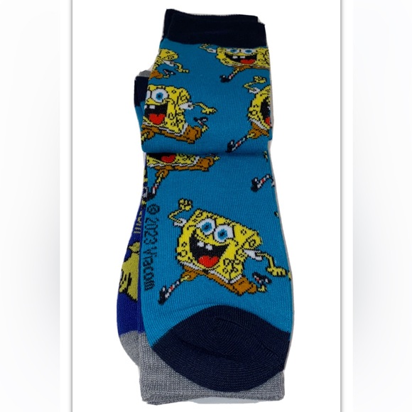 SpongeBob Crew Socks 2 Pair Men 8-12 Green Blue Nickelodeon Square Pants NEW! - Picture 9 of 12
